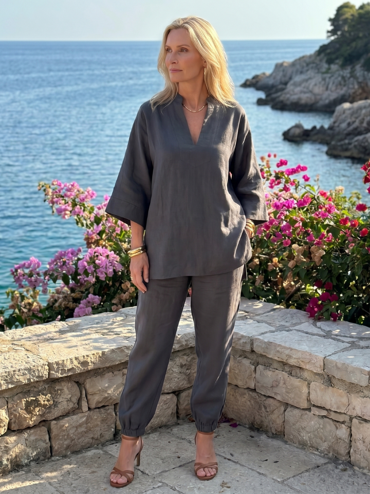 Georgiana | V Neck Tunic Gathered Trouser Set