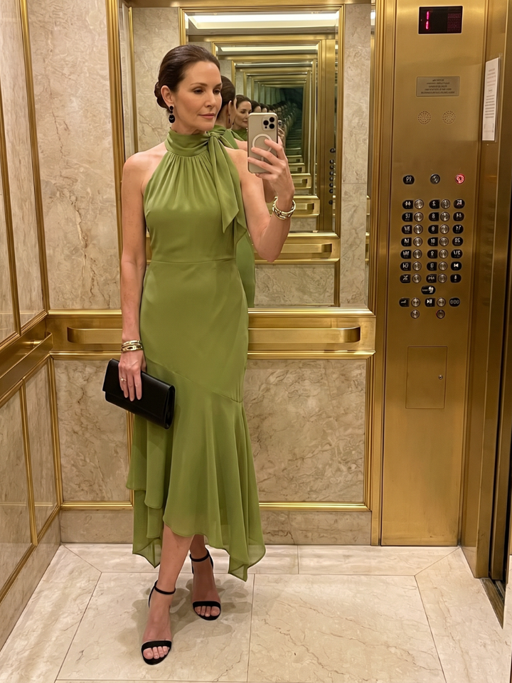 Winifred | Draped Halter Keyhole Midi Dress